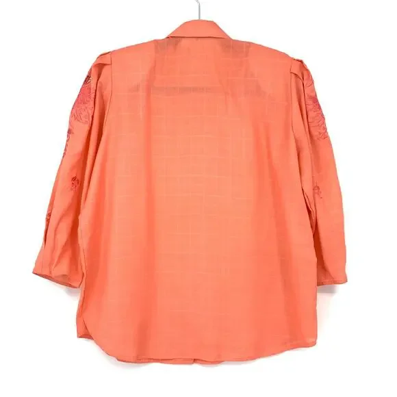 Vintage Coral Embroidered Western Blouse Floral Button Front Womens Size XL - Picture 2 of 4